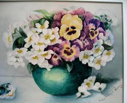 apple blossoms and pansies